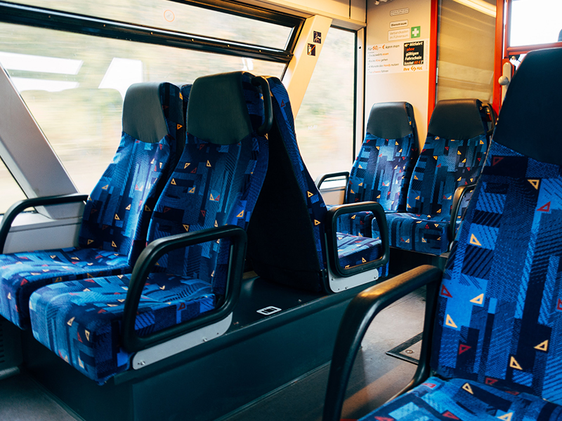 Comfortable seats in a charter bus